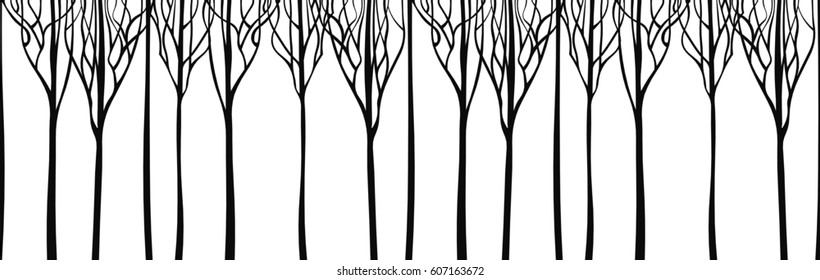 Horizontal panorama silhouette trees. Vector illustration.