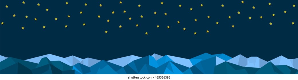 Horizontal Panorama of stylized paper Mountains in Night. Creative Vector illustration