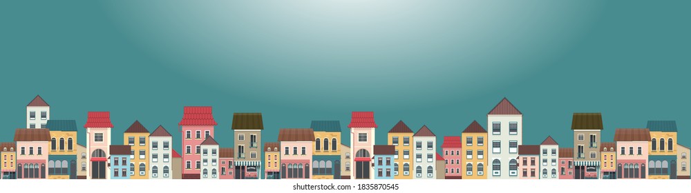 Horizontal panoramic banner cityscape, city panoramic view, vector illustration