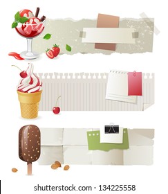 Horizontal paper banners with colorful ice cream