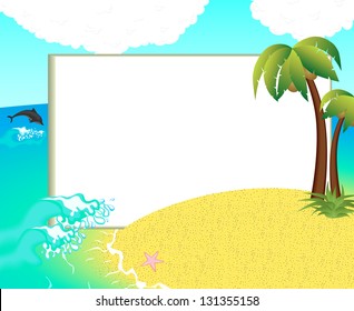 Horizontal paper blank and summer tropical landscape as a frame, vector illustration