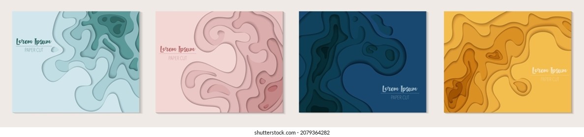 Horizontales Papierschneider-Banner-Set. Vektorlayout für Banner, Business, Flyer, Einladungen, Poster, Postkarten, Grußkarten. Papier schneiden. 3D-Hintergründe in trendigen Farben