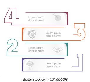 Horizontal paper stripes infographic template with color numbers. 4 positions for informations. Concept Business Strategy. Universal template for projects on white background.
