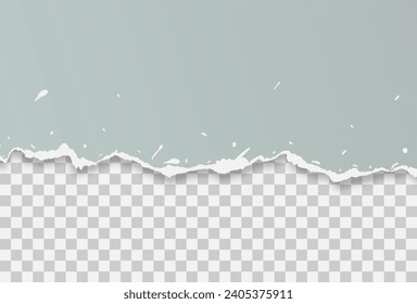 Horizontal paper torn gray squares for text or message on transparent background. Vector illustration.