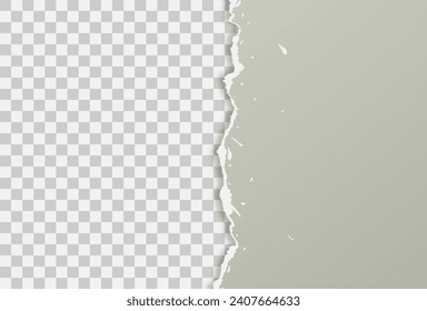 Horizontal paper torn gray squares for text or message on transparent background. Vector illustration.