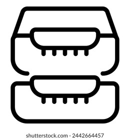 Horizontal paper tray icon outline vector. Documents desk container. Cabinet files box storage