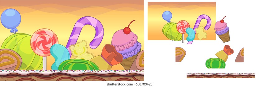 Horizontal Parallax Game Background. A vector game design for any type of platformer game. Fully customizable with layered design.