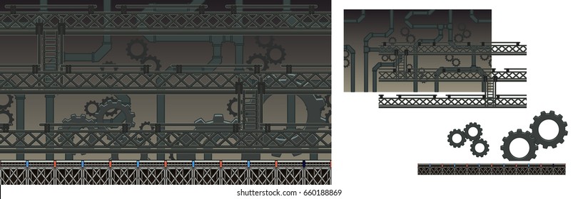 Horizontal Parallax Game Background. A vector game design for any type of platformer game. Fully customizable with layered design.