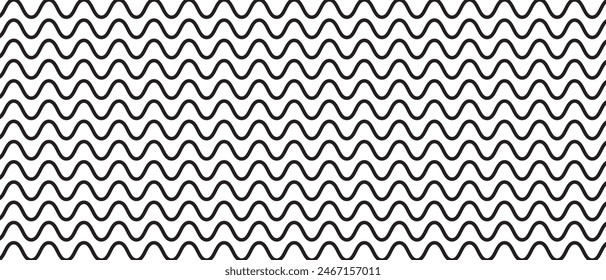 Horizontal parallel wavy lines. Black and white undulate stripes pattern. River, sea or ocean surface. Wiggly texture. Minimalistic graphic print. Vector illustration.