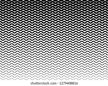 Horizontal parallel wavy lines. Geometric black waves of varying thickness on a white background. Abstract pattern design. Isolation. Vector