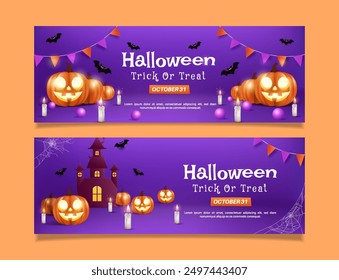 Horizontal party banner template for halloween trick or treat. EPS 10 vector illustration
