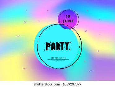 Horizontal Party flyer. Holography elements. Template for holiday design. Vector illustration.