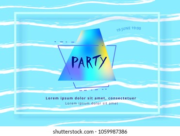 Horizontal Party flyer. Holography elements. Template for holiday design. Vector illustration.