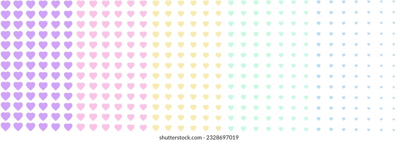Horizontal pastel blended heart on white for pattern and background
