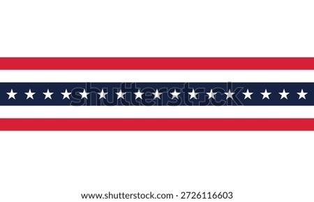Horizontal patriotic stripe background with red and white bands and a blue stripe featuring white stars. Clean American flag–inspired design ideal for celebration, banner, presentation, poster, and national themes.