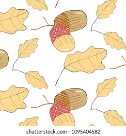 Horizontal pattern with autumn oak leaves