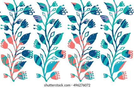 Horizontal pattern banner with beautiful flowers and hand drawn texture. Vector floral header and creative background. Design for poster, card, invitation, placard, brochure, flyer. Isolated