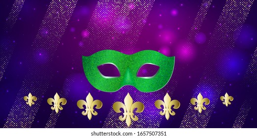 Horizontal pattern beautiful  Carnival mask on dark night background with flashes of light. Mardi Gras Party. Venetian carnival mardi gras party.  Vector Design with carnival symbol 