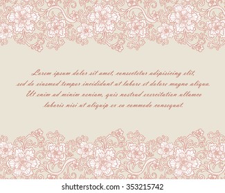 horizontal pattern, border, floral ornament, fantasy, brown, beige, decor element, vector, contour