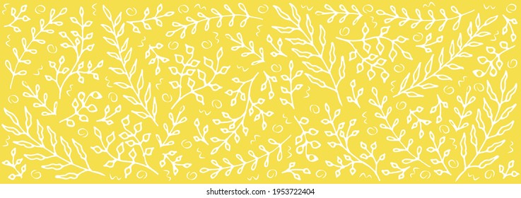 horizontal pattern of branches and leaves on a trending illuminating background for print, fabric, textile