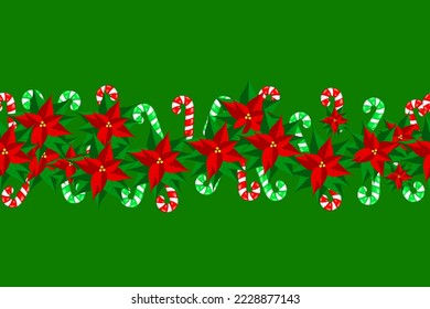 Patrón horizontal con flores estelares de navidad y latas de dulces. Marismas florales. Ilustración del vector