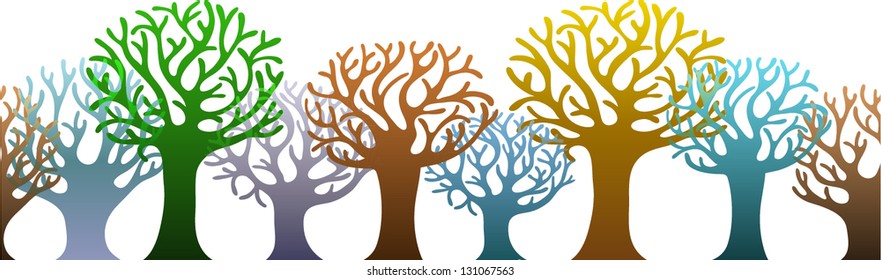 horizontal pattern of colorful trees