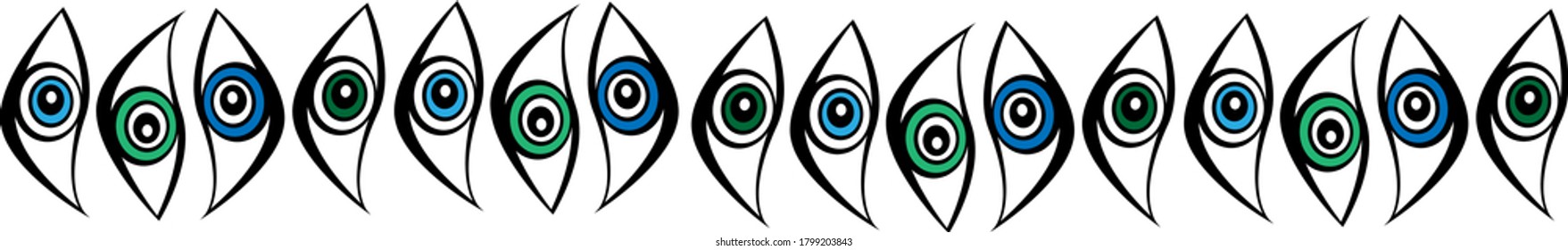 
Horizontal pattern of the eyes. Brush for frames and decor.