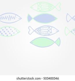   horizontal  pattern with fishes   motif. Halftone.