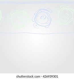 Horizontal    pattern of floral motif, stylized rosy, leaves, spirals, stripes. Hand drawn.