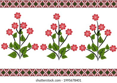 Patrón horizontal con flores y adornos de estilo étnico para el diseño de tejidos de cocina, servilletas, pancartas