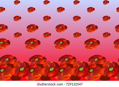 Horizontal pattern with flowers poppy on light pink background. Vector illustration could be used for design background, textile or wallpaper, house design.