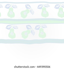   horizontal  pattern of fruits, doodles,  object, pears, leaves, grains, hole,stripes, spot, copy space. Hand drawn.