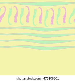 Horizontal pattern with hot peppers,striped, seamless . Hand drawn.
