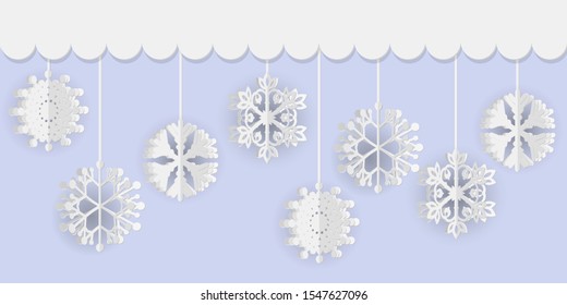 Horizontal pattern for Merry Christmas and New Year. Modern flat design. Christmas and New Year background. Holiday Wallpaper. Winter infinite background. Snowflakes pattern. Vector