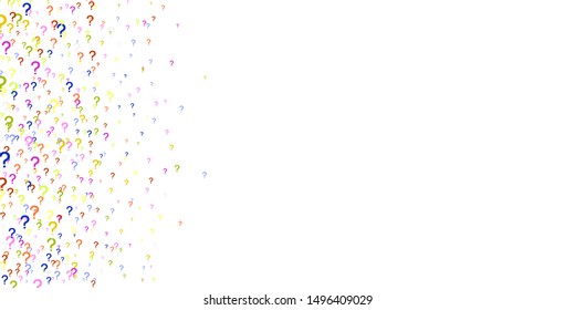 Horizontal pattern of question marks scattered on a white background. Colorful poll template. Design for query background, faq, interrogation,  quiz, poll. Vector illustration