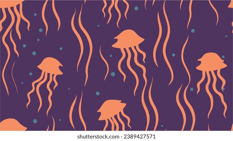 Horizontal pattern of sea fishes, seamless. Vector Illustration. Colorful illustration in doodle style with leaves. Fish. Vector. Tunny Seafood fish background.