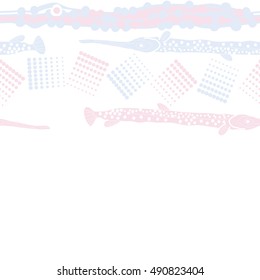 Horizontal pattern of sea fishes, seamless. Hand drawn.