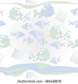 Horizontal   pattern of  stylized  sea motif, striped . Hand drawn.