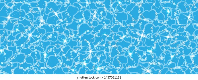 Horizontal Pattern - the surface of the water with air bubbles and the sun glare on the surface. Azure blue waves. Vector illustration