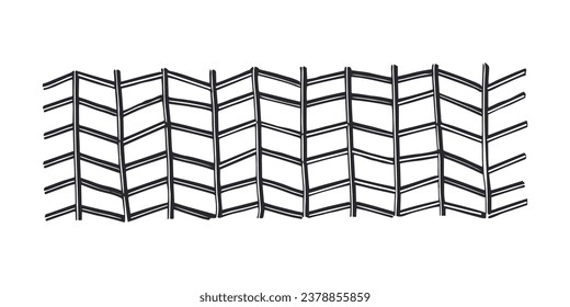 Horizontal pattern, texture, line hand drawn. Hatch drawing pen ink and crosshatch draw pencil sketch Doodle scratch style. Black shape on white background. Vintage graphic design Vector illustration