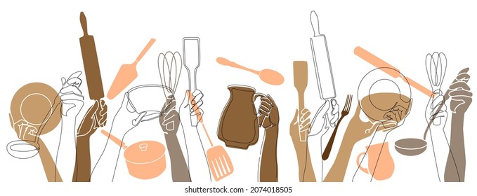 Horizontal pattern with utensils. Cooking Background.  Can be yused for  to decorate a cook book, in social media, websites, for menu, banner, flyer, cover, restaurant identity
