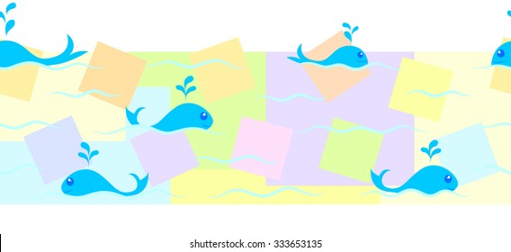 horizontal pattern with whales in the colored squares