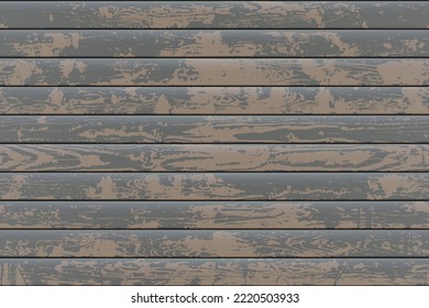 Horizontal pattern of wooden textured slats with timber print. Wall made of oak lath. Top view of laminate floor. Rustic effect. Natural hardwood background. Vector illustration. Interior design