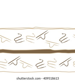 Horizontal     pattern of zodiac signs, doodles, libra, scorpio,object, stripes, spot, copy space. Hand drawn.