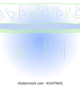 Horizontal pattern of zodiac signs, doodles, object,libra,lions,stripes, copy space. Hand drawn.