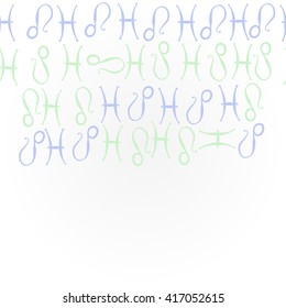 Horizontal    pattern of zodiac signs, doodles, object,pisces,lions, copy space. Hand drawn.