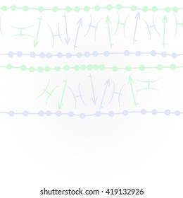 Horizontal pattern of zodiac signs, doodles, object,pisces,scorpio,stripes, copy space. Hand drawn.