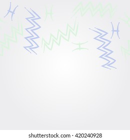 Horizontal pattern of zodiac signs, doodles, object,pisces,aquarius, copy space. Hand drawn.