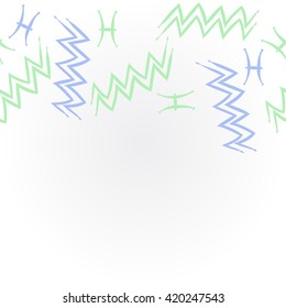 Horizontal pattern of zodiac signs, doodles, object,pisces,aquarius, copy space. Hand drawn.