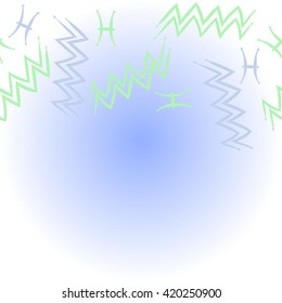Horizontal pattern of zodiac signs, doodles, object,pisces,aquarius, copy space. Hand drawn.